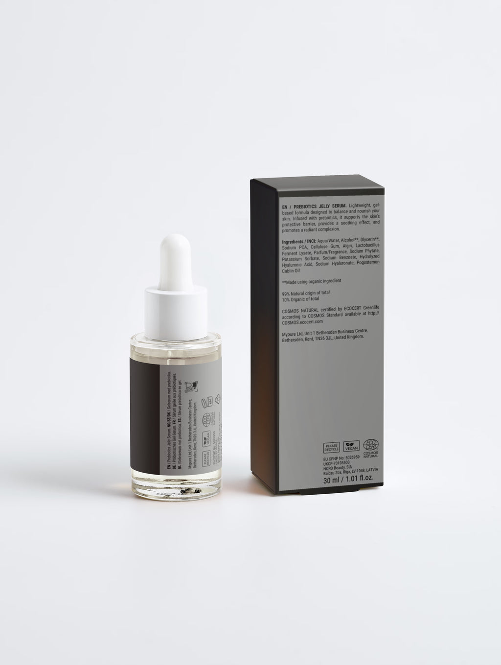 Nexa Bioactive Prebiotics Jelly Serum with its carton, back view showing ingredients